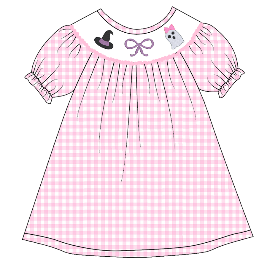 (Pre Order)Girls Halloween Embroidery Bubbles Smocked Dress