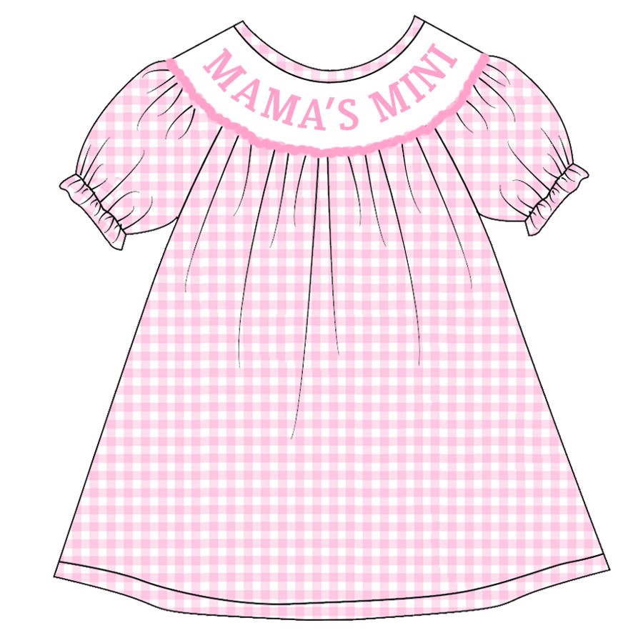 (Pre Order)Girls Pink Plaid Embroidery Bubbles Smocked Dress