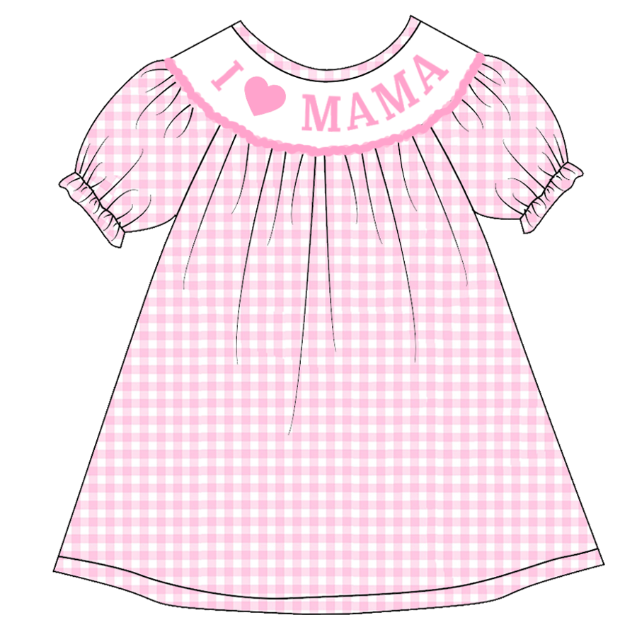 (Pre Order)Girls Pink Plaid Embroidery Bubbles Smocked Dress