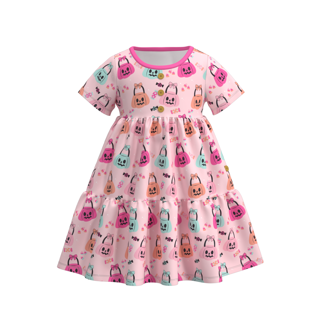 (Pre Orders)Girls Halloween Cartoon Print Twirl Dress