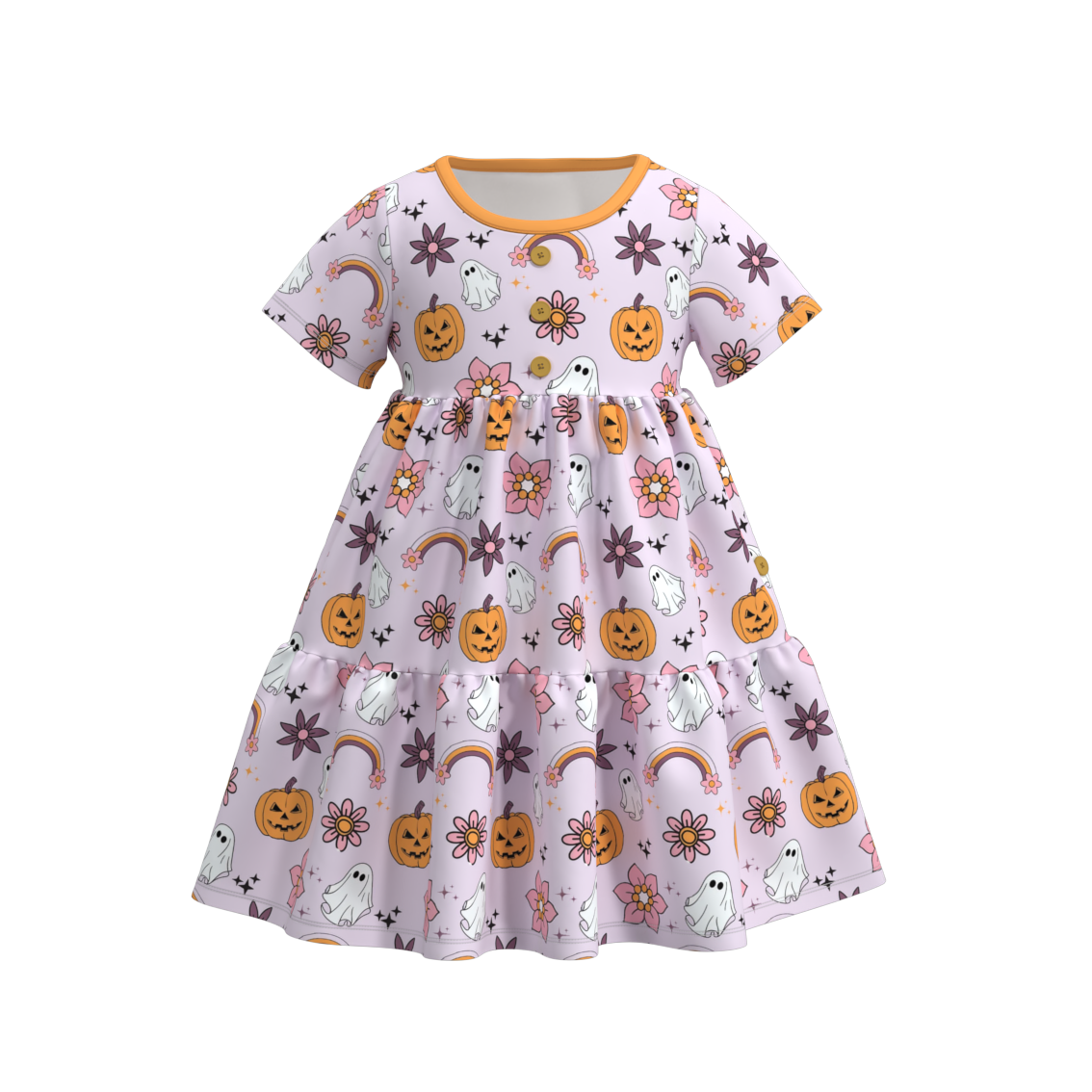 (Pre Orders)Girls Halloween Cartoon Print Twirl Dress