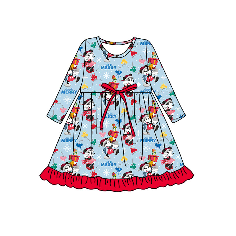 (Pre Order)Girls Christmas Cartoon Print Dress
