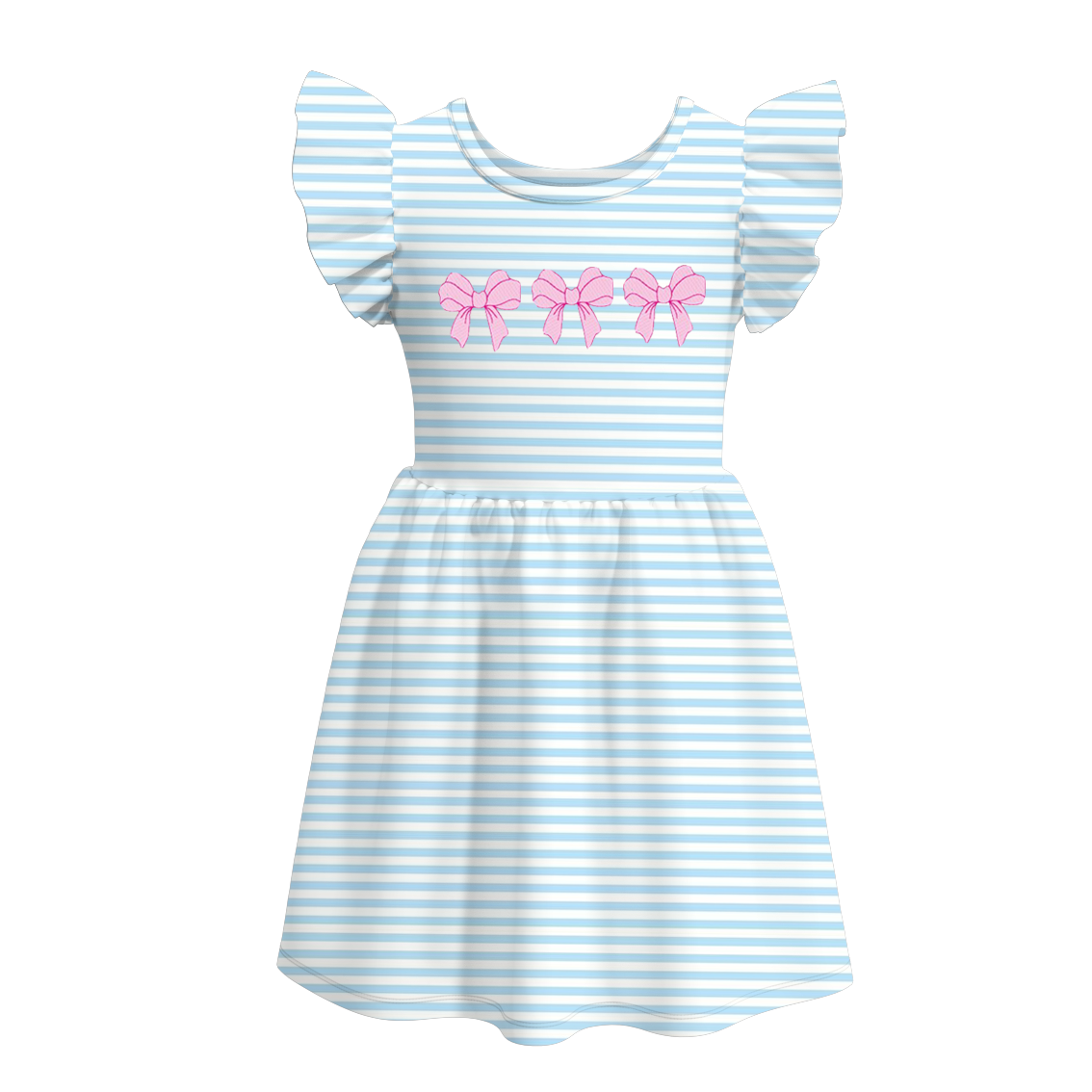 (Pre Order)Girls Blue Stripe Embroidery Dress
