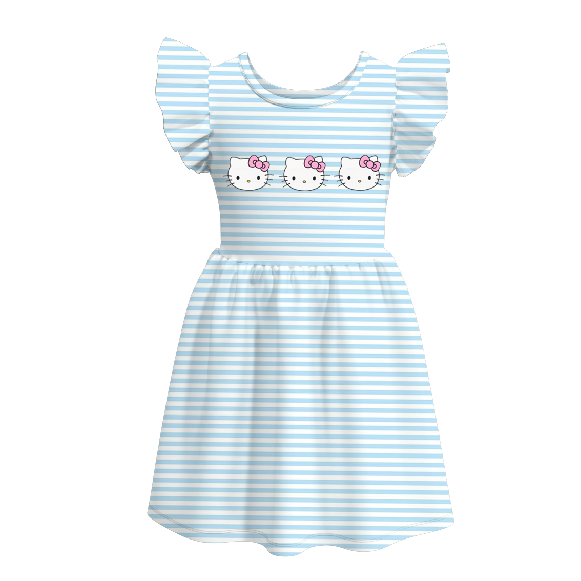 (Pre Order)Girls Blue Stripe Embroidery Dress