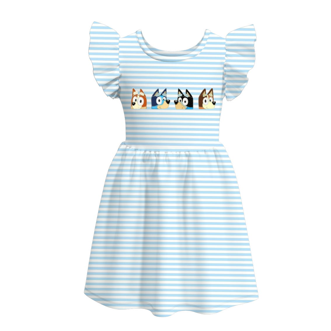 (Pre Order)Girls Blue Stripe Embroidery Dress