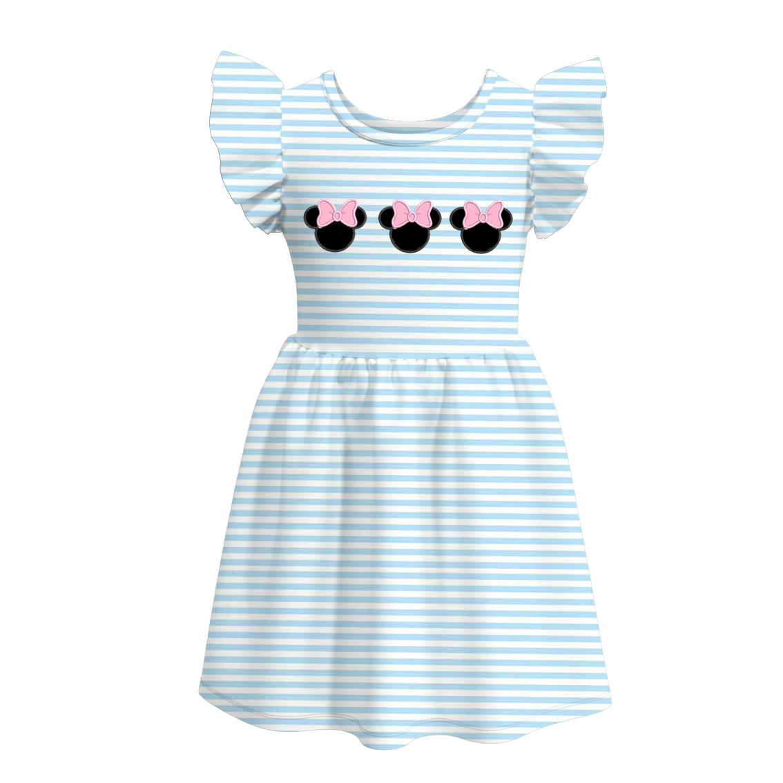 (Pre Order)Girls Blue Stripe Embroidery Dress