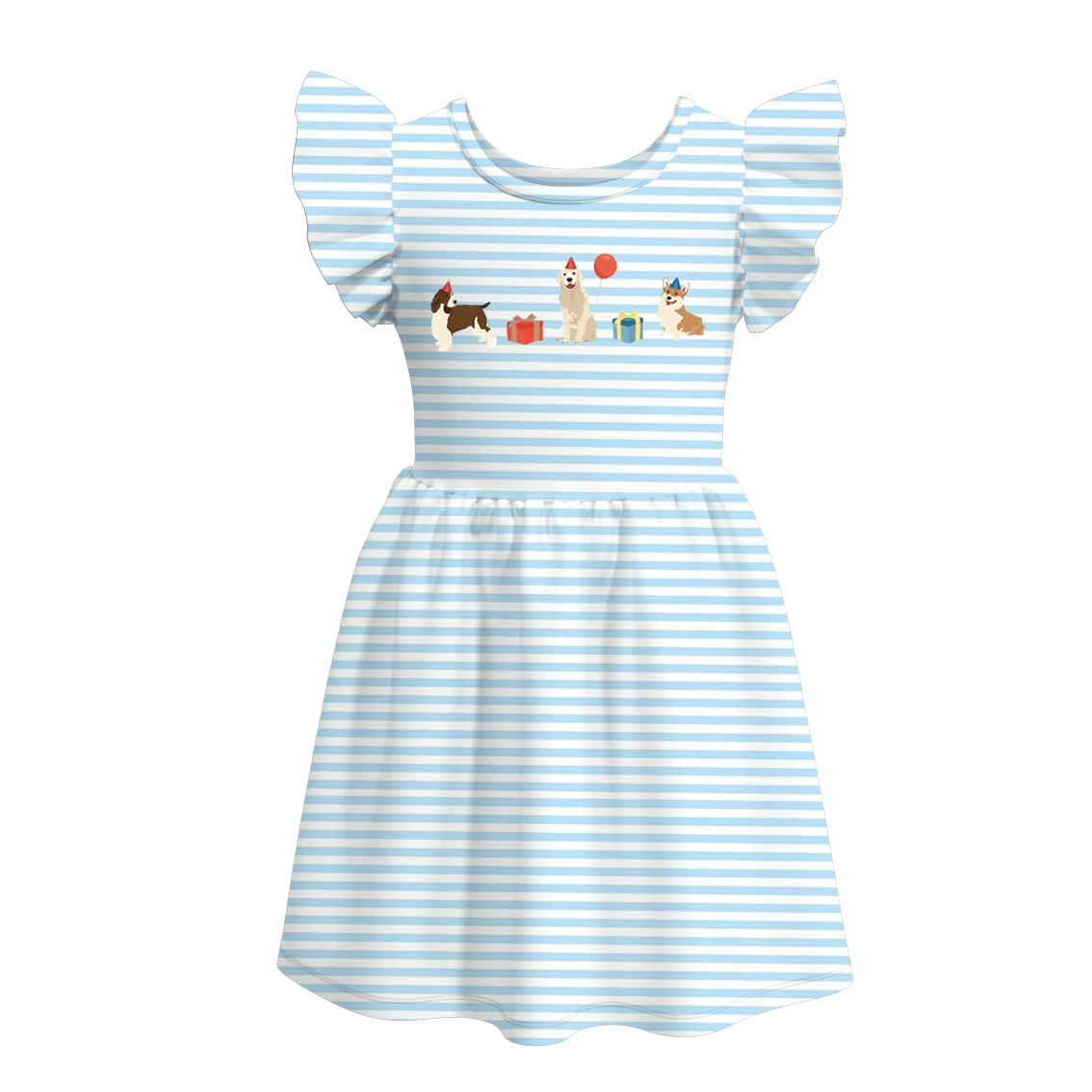 (Pre Order)Girls Blue Stripe Embroidery Dress