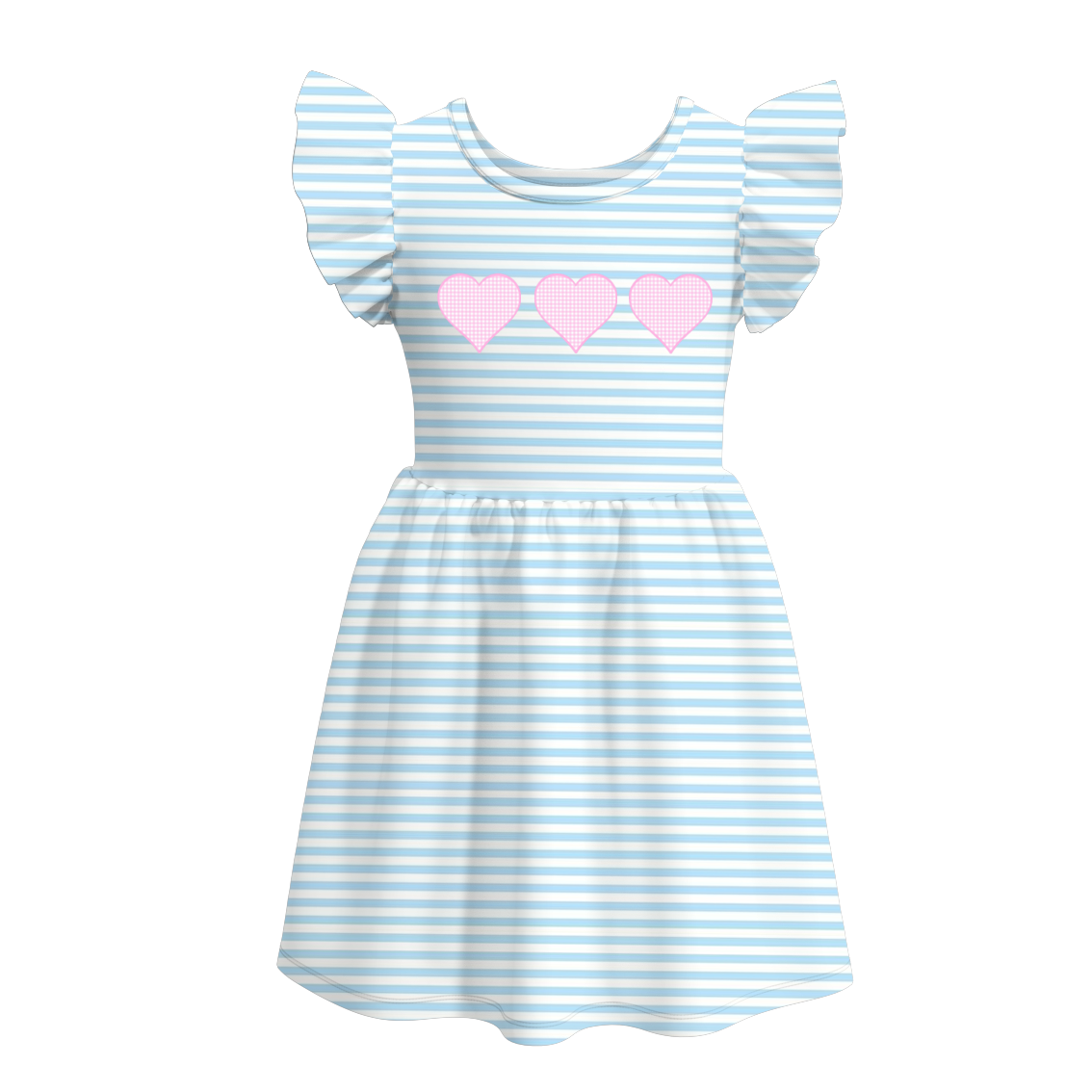 (Pre Order)Girls Blue Stripe Embroidery Dress