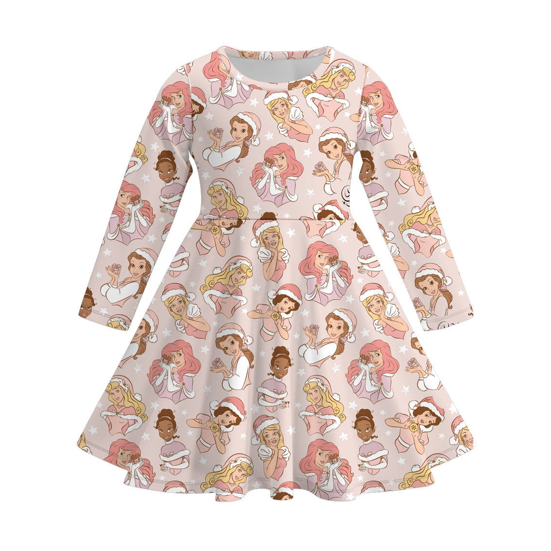 (Pre Order)Girls Christmas Princess Print Milk Silk Dress
