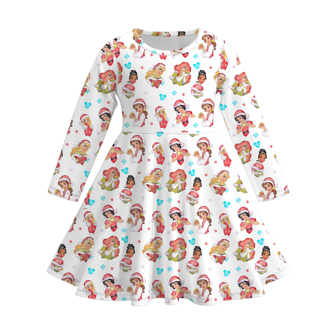 (Pre Order)Girls Christmas Princess Print Milk Silk Dress