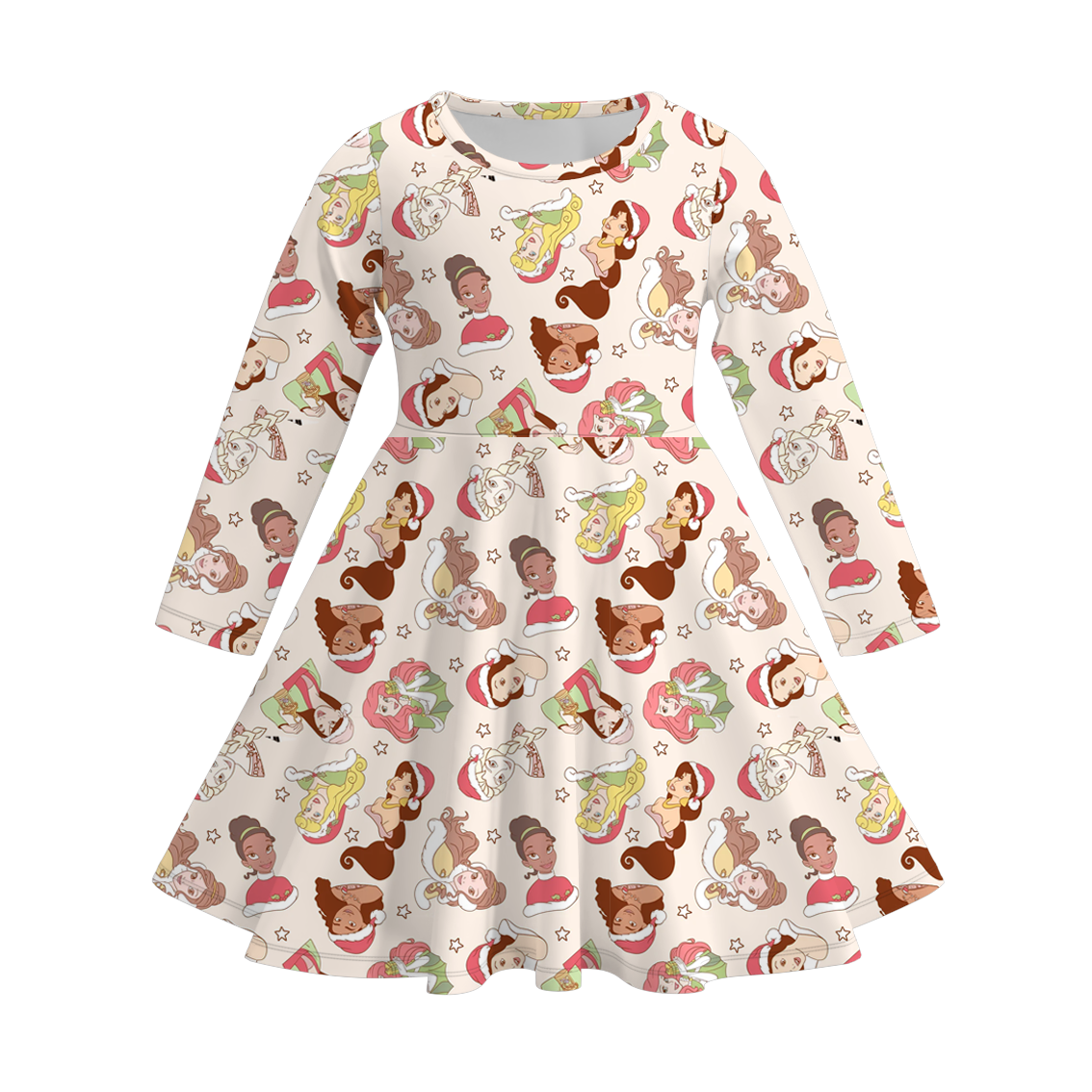 (Pre Order)Girls Christmas Princess Print Milk Silk Dress
