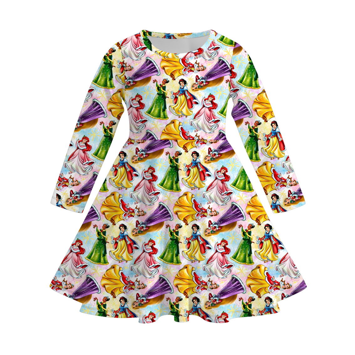 (Pre Order)Girls Christmas Princess Print Milk Silk Dress