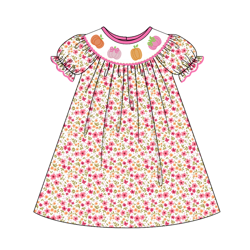 (Pre Order)Girls Halloween Embroidery Smocked Dress