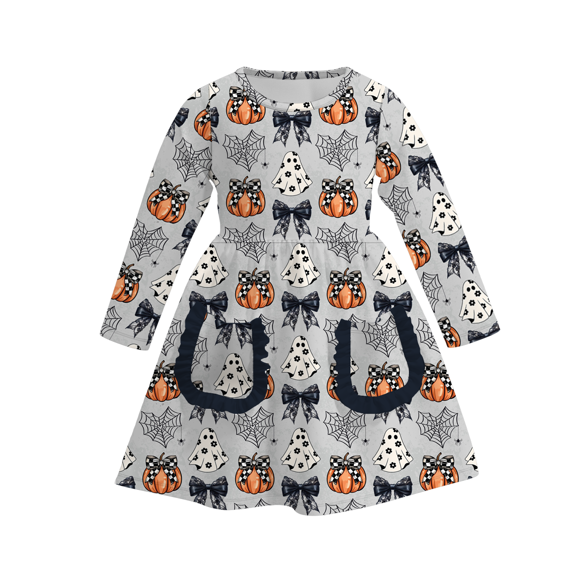 (Pre Order)Girls Halloween Print Milk Silk Dress