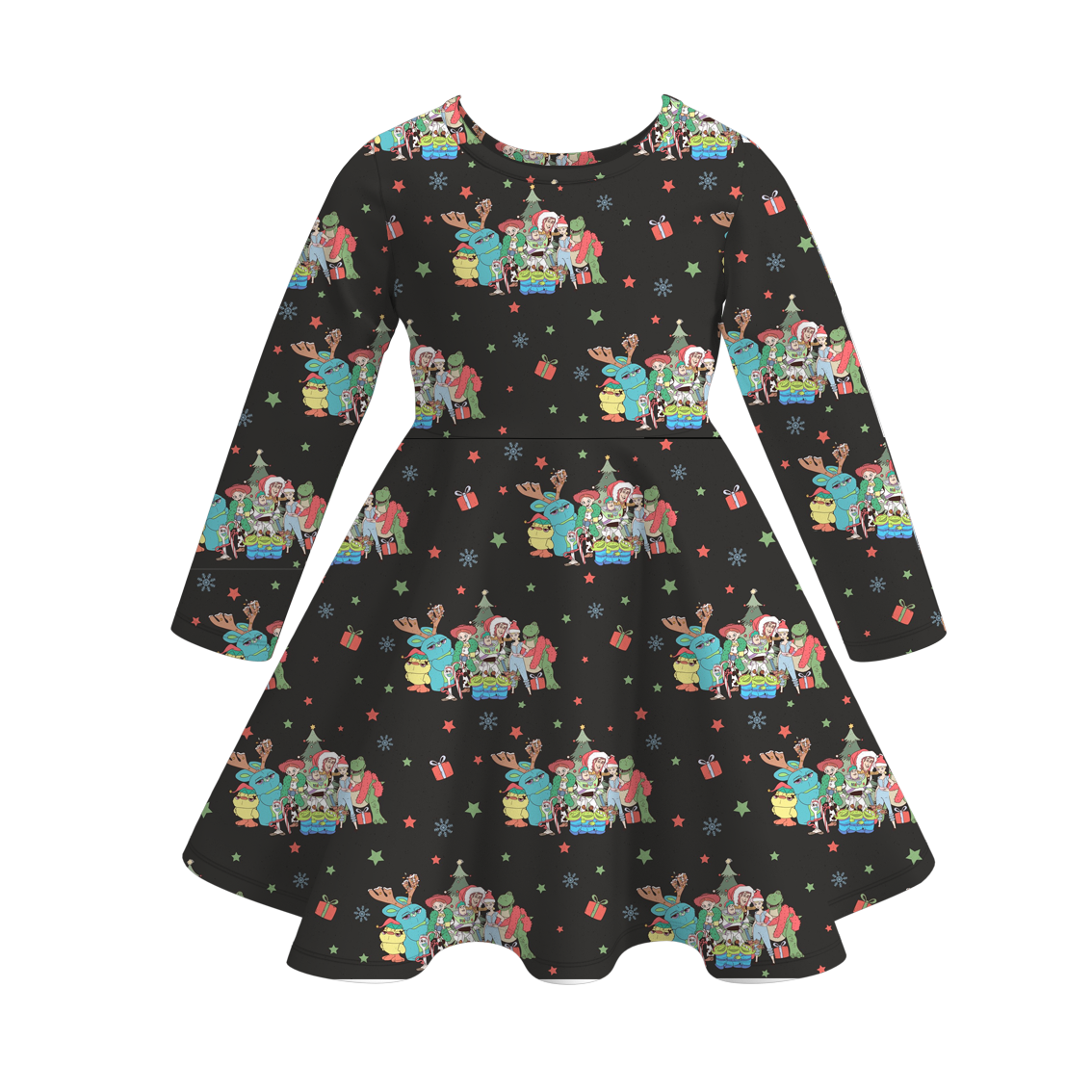 (Pre Order)Girls Christmas Cartoon Print Dress