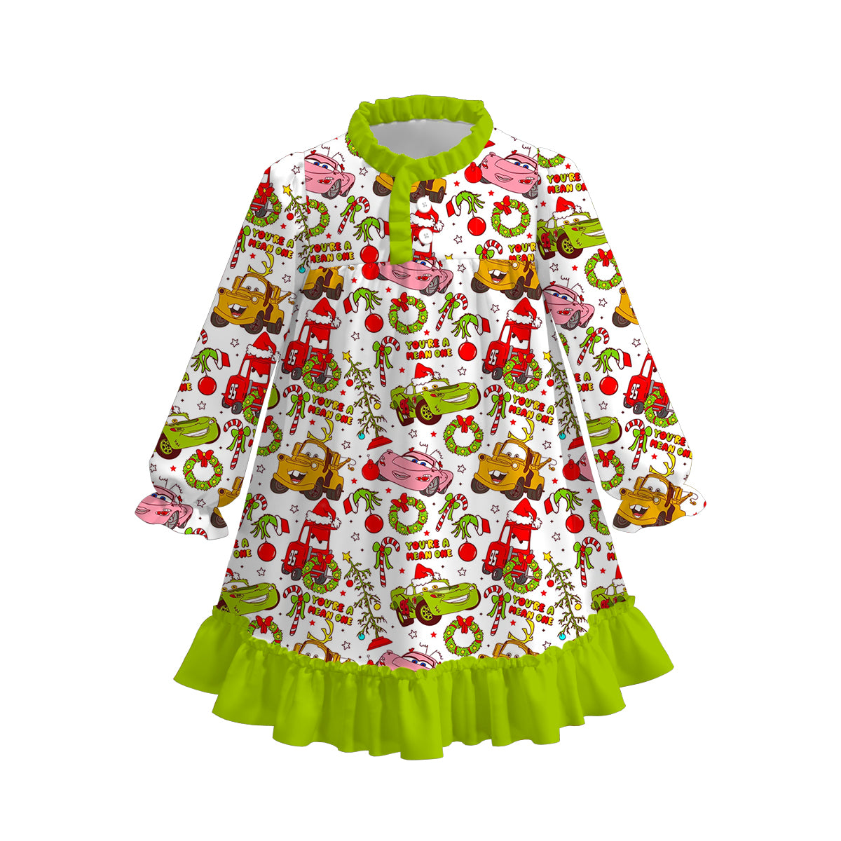(Pre Order)Girls Christmas Cartoon Print Dress