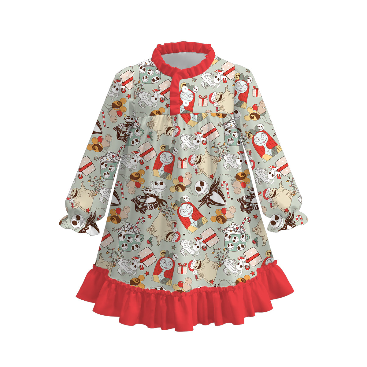 (Pre Order)Girls Christmas Cartoon Print Dress