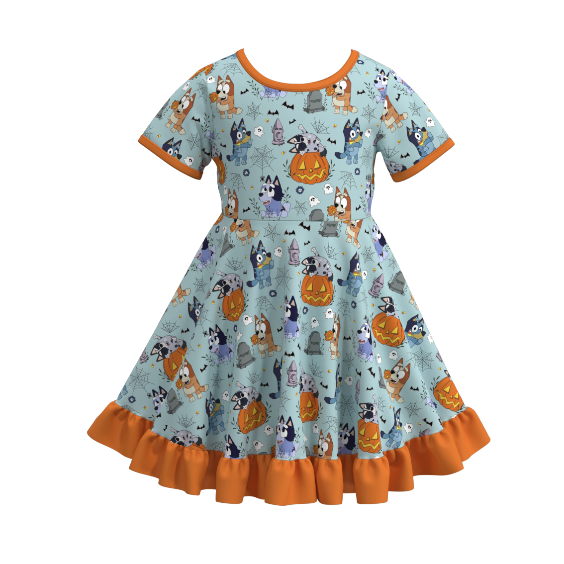 (Pre Order)Girls Halloween Cartoon Print Dress