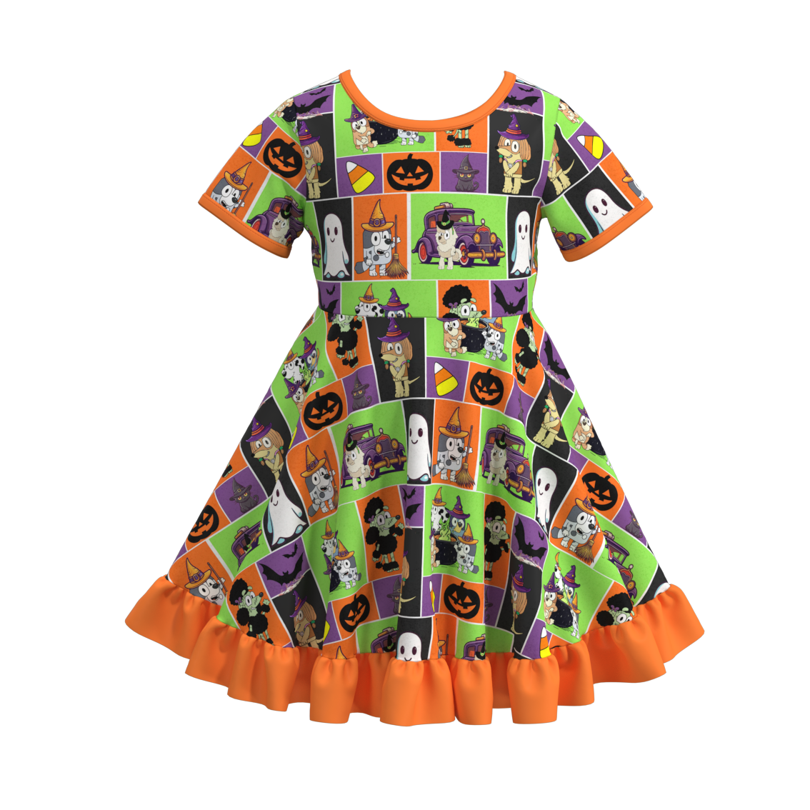 (Pre Order)Girls Halloween Cartoon Print Dress