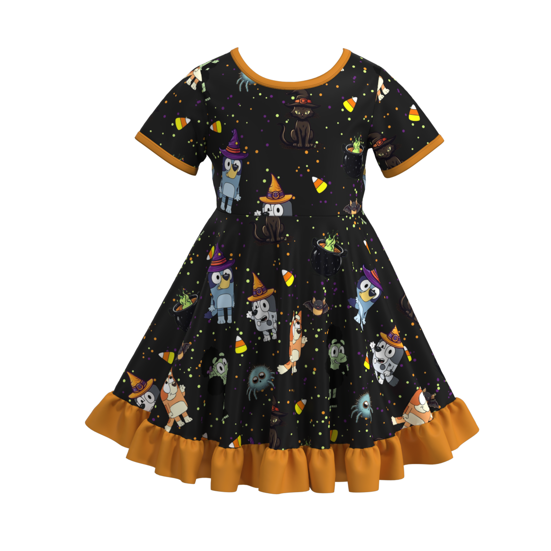 (Pre Order)Girls Halloween Cartoon Print Dress