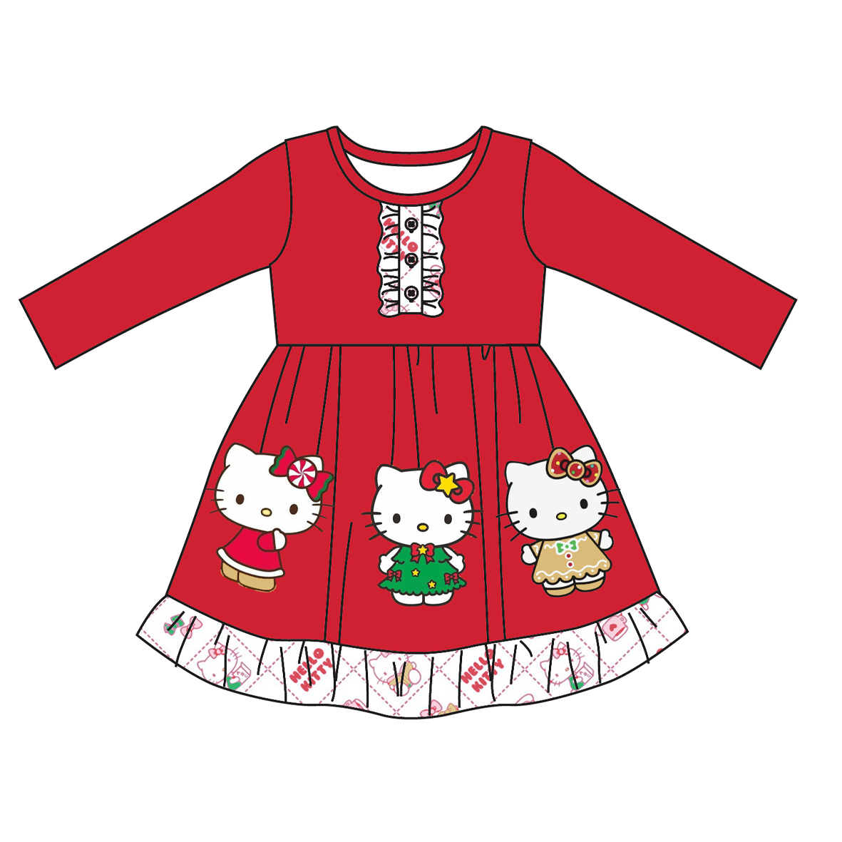 (Pre Order)Girls Christmas Cartoon Print Dress