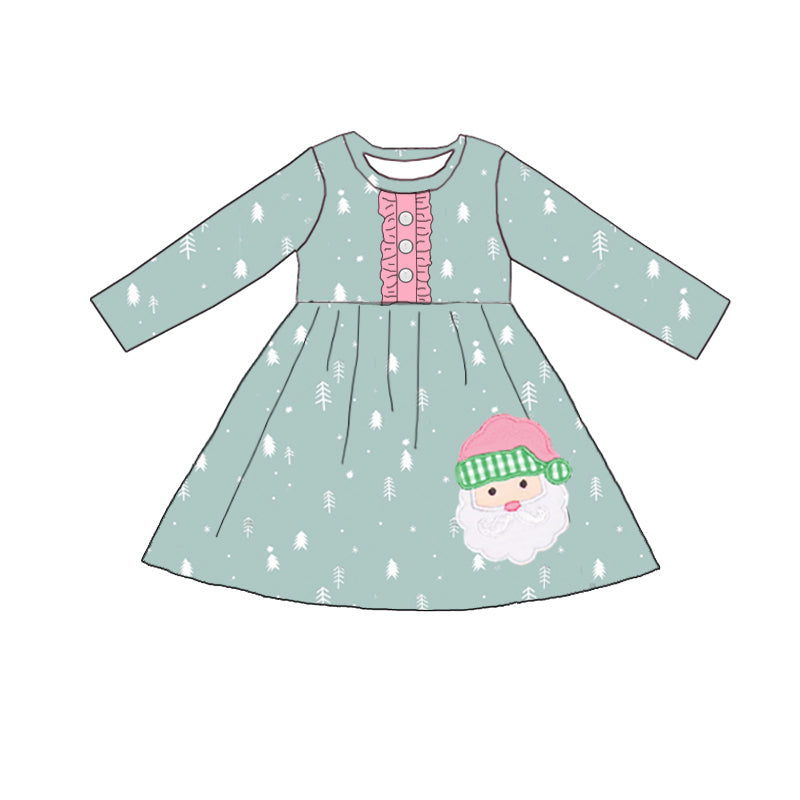 white christmas dresses Pre Order）Girls Santa Claus Cartoon Print Dress