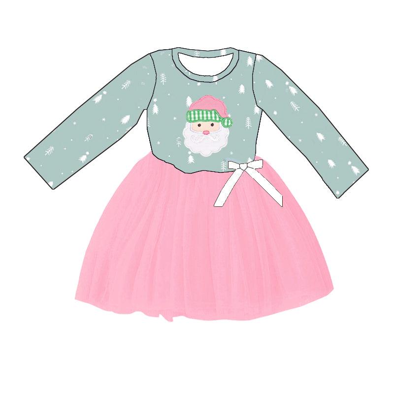 santa ladies dress Pre Order）Girls Santa Claus Cartoon Print Tulle Dress