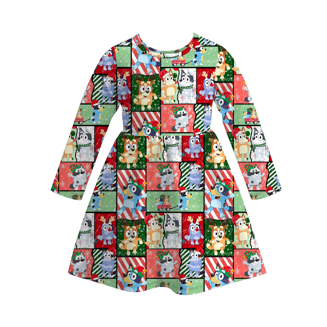 (Pre Order)Girls Christmas Cartoon Print Dress