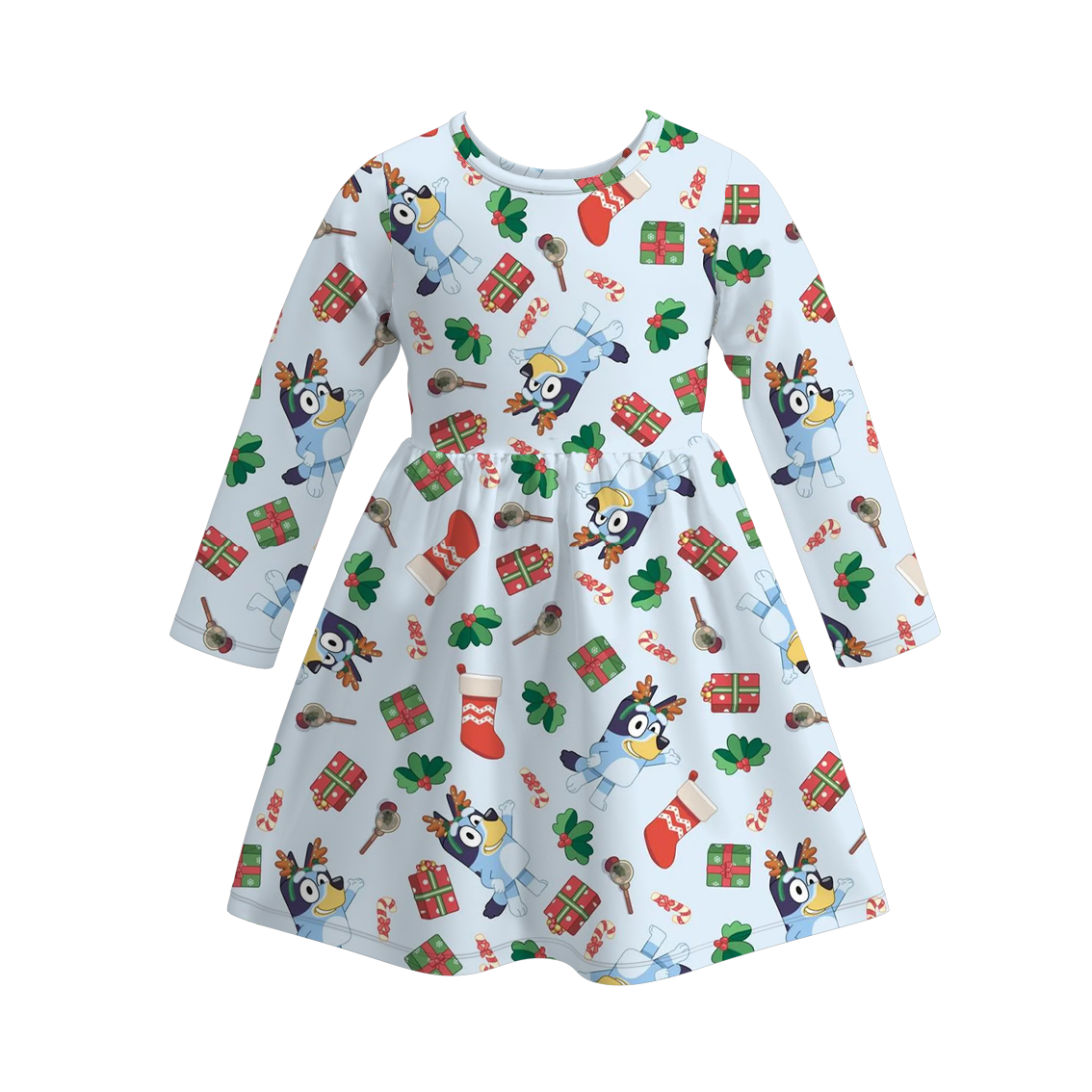 (Pre Order)Girls Christmas Cartoon Print Dress