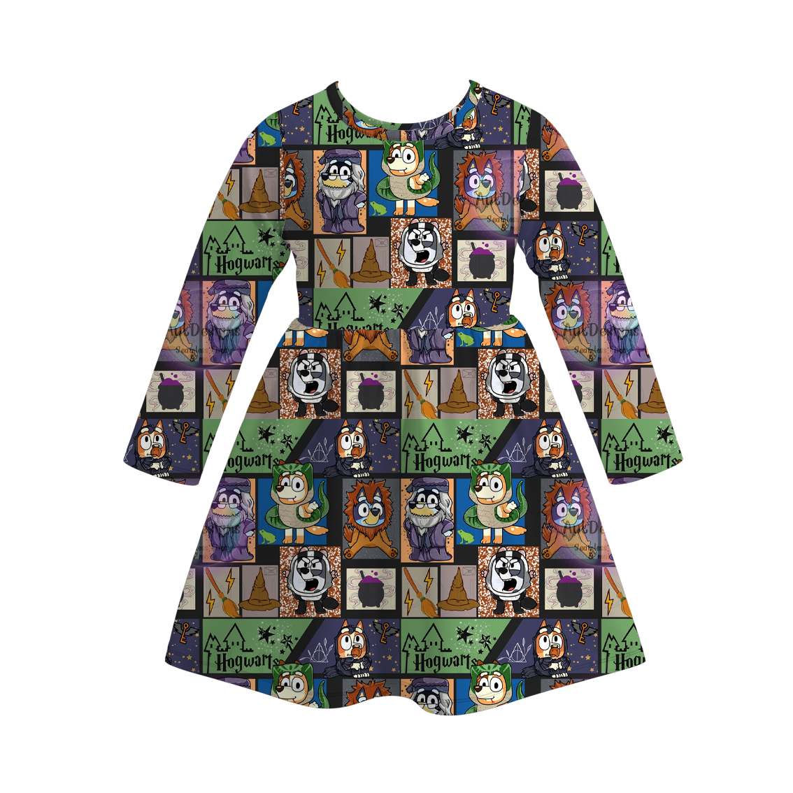 (Pre Order)Girls Christmas Cartoon Print Dress