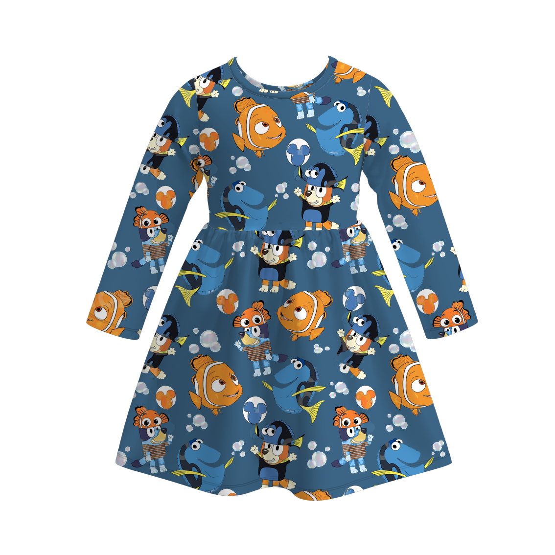 (Pre Order)Girls Christmas Cartoon Print Dress