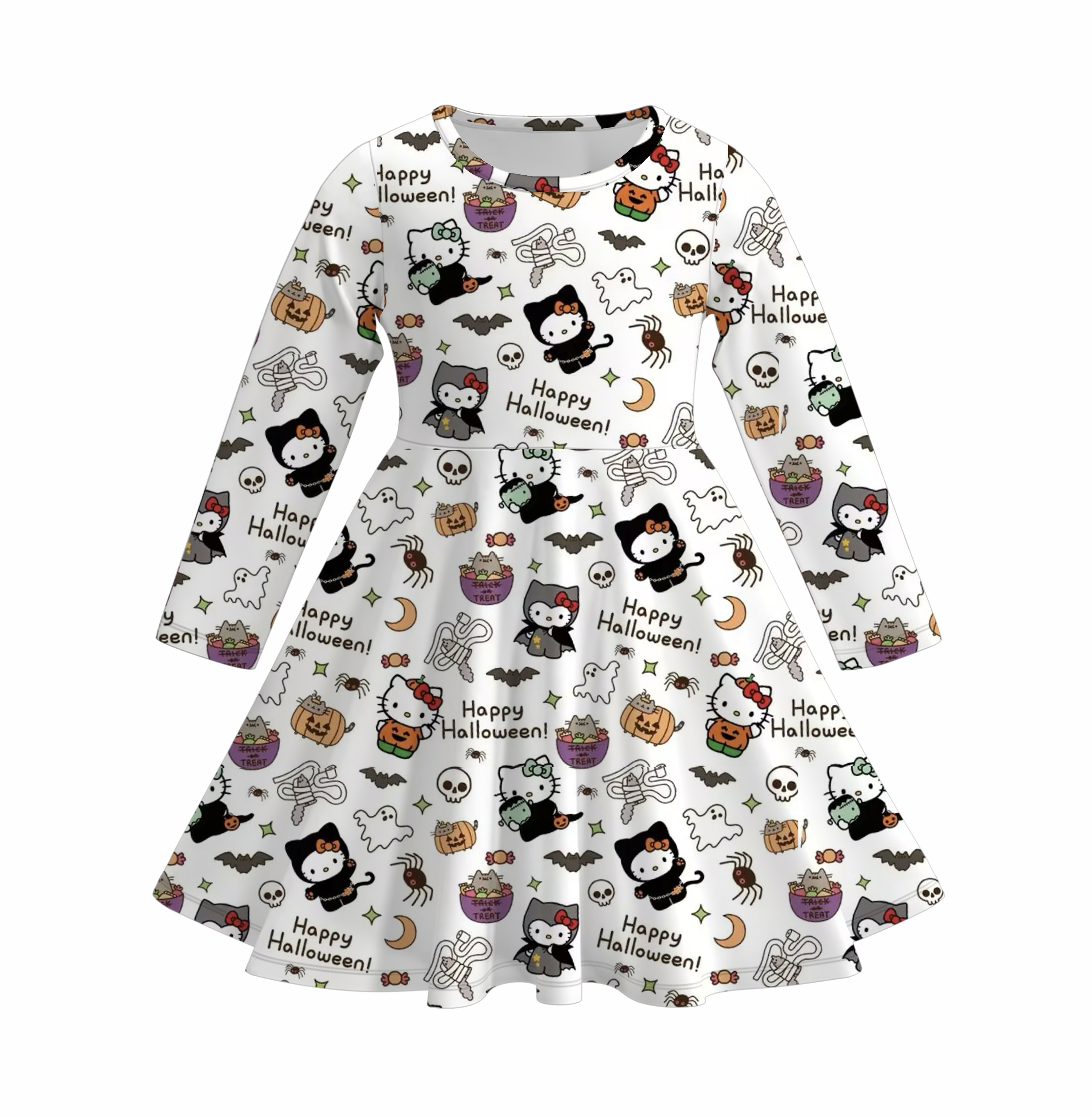 (Pre Order)Girls Halloween Cute Cartoon Print Dress