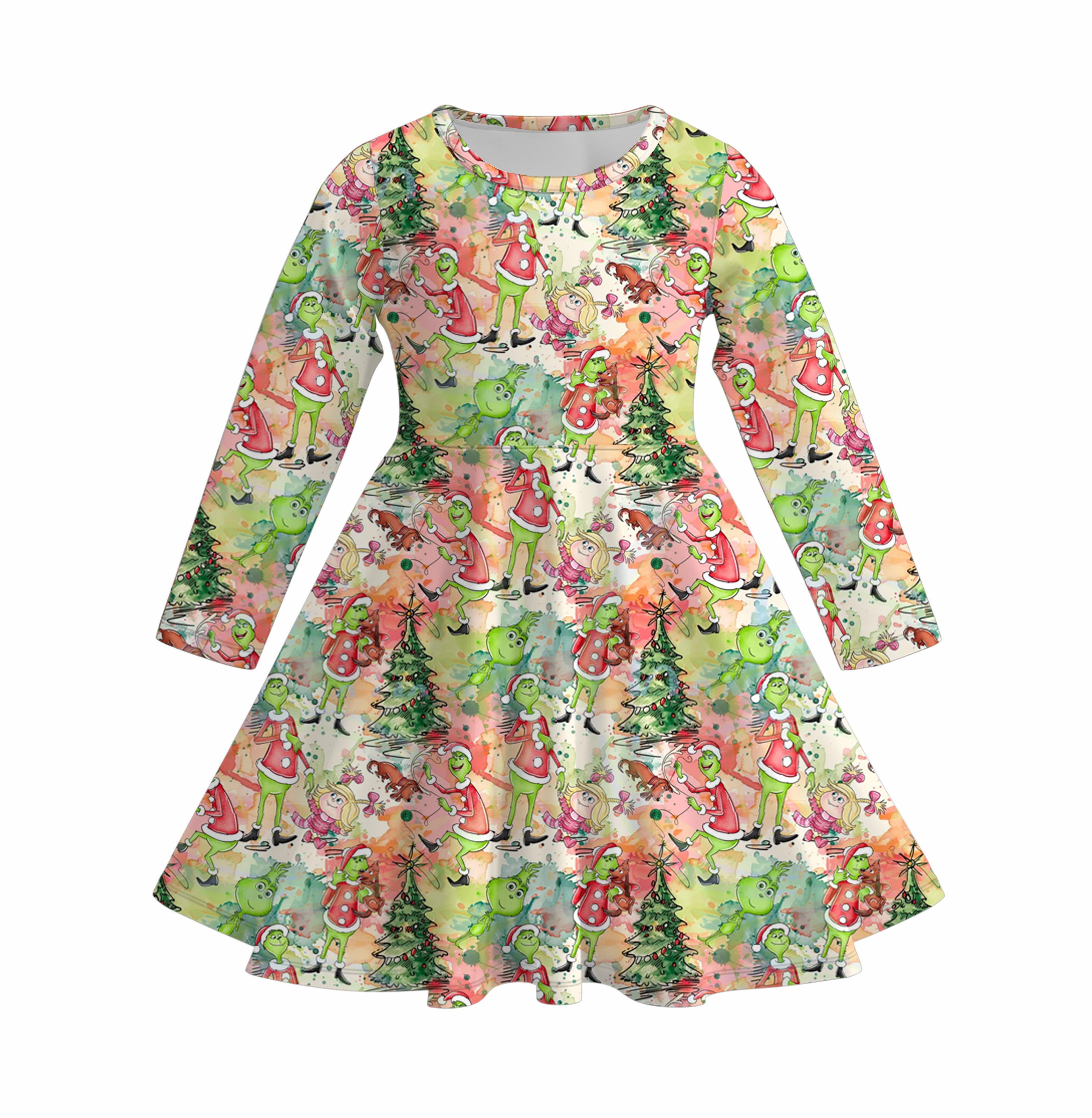 (Pre Order)Girls Christmas Cute Cartoon Print Dress