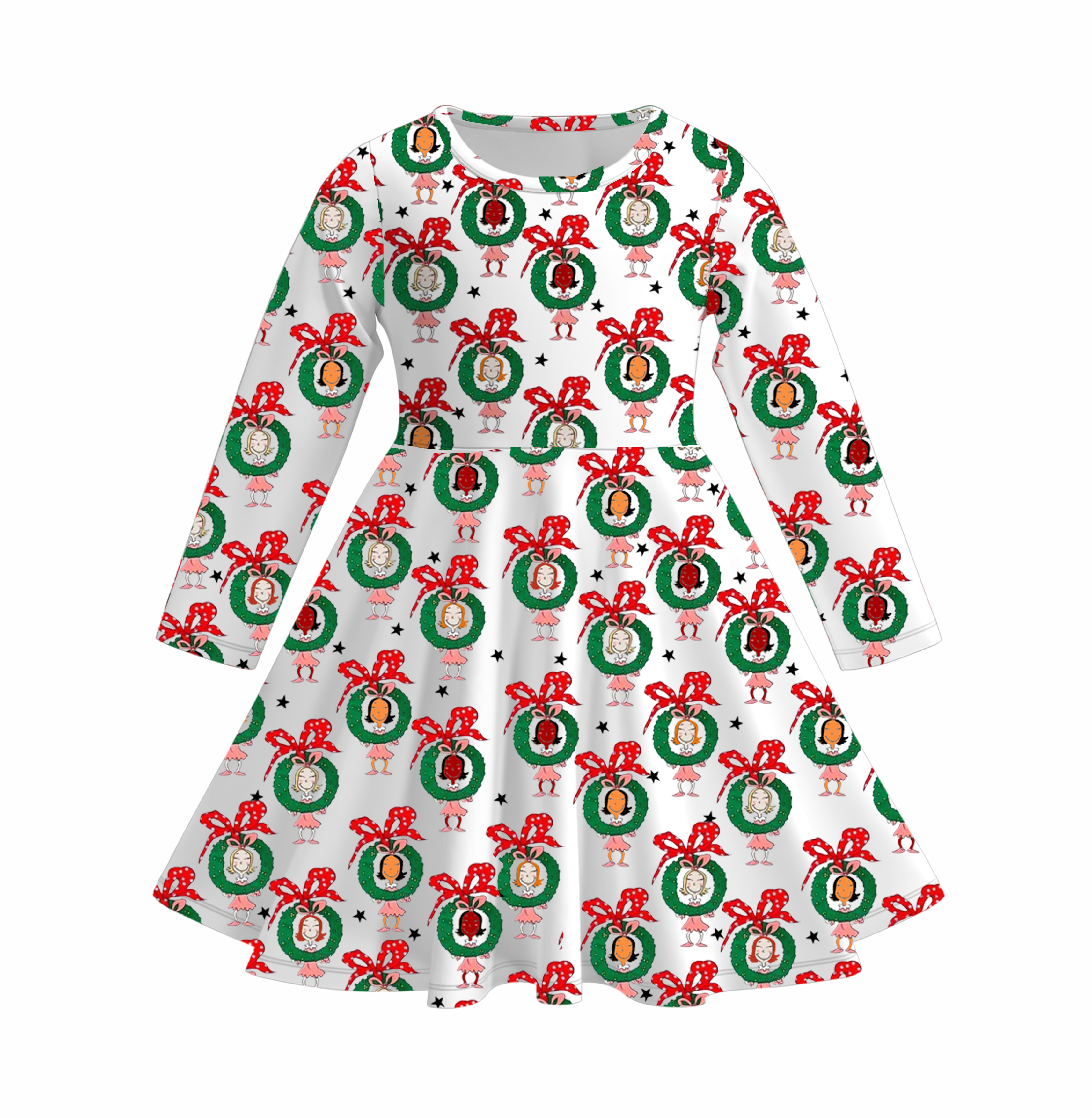 (Pre Order)Girls Christmas Cute Cartoon Print Dress
