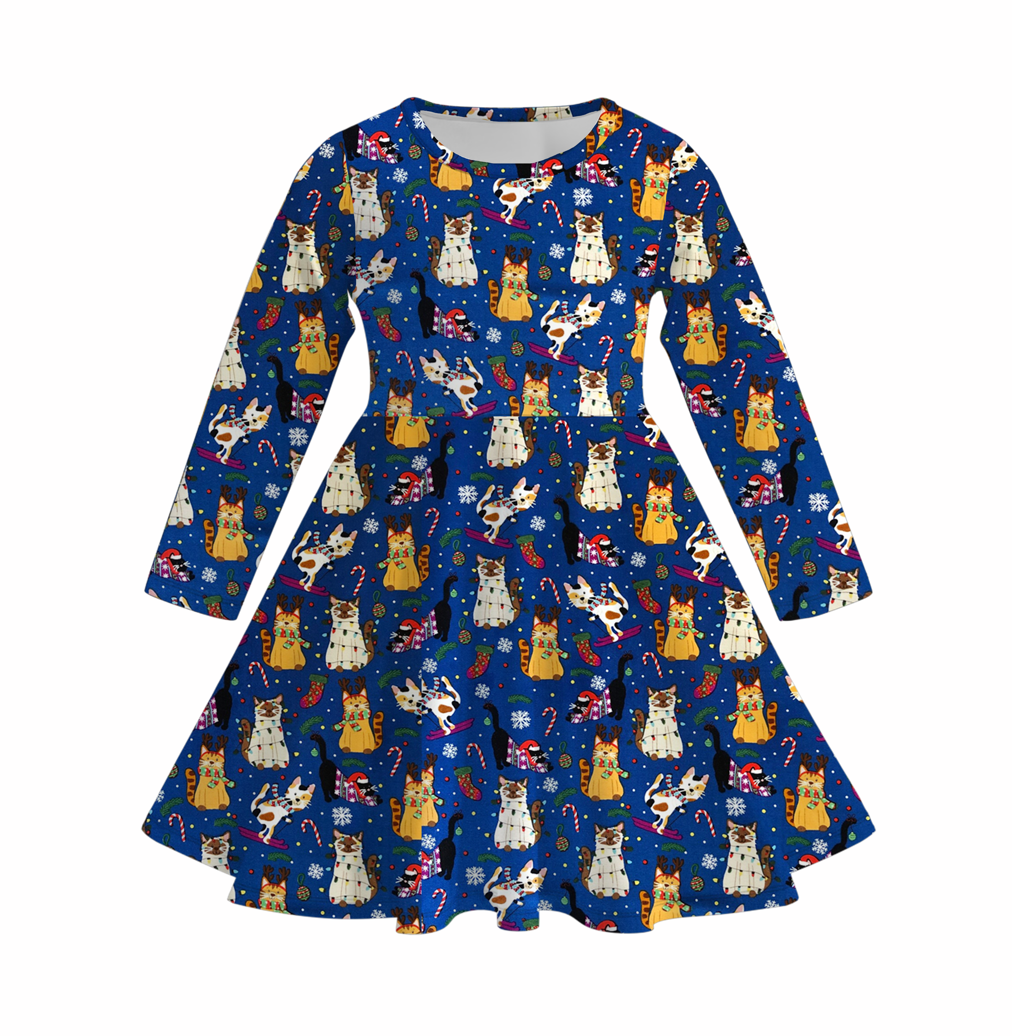 (Pre Order)Girls Christmas Cute Cartoon Print Dress