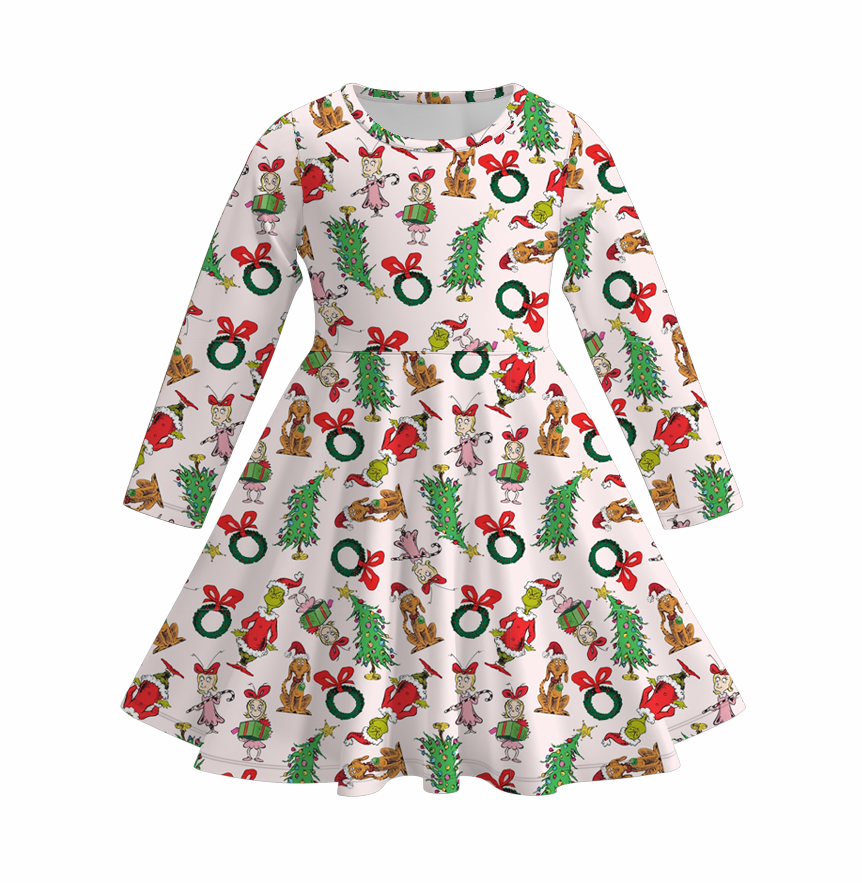 (Pre Order)Girls Christmas Cute Cartoon Print Dress