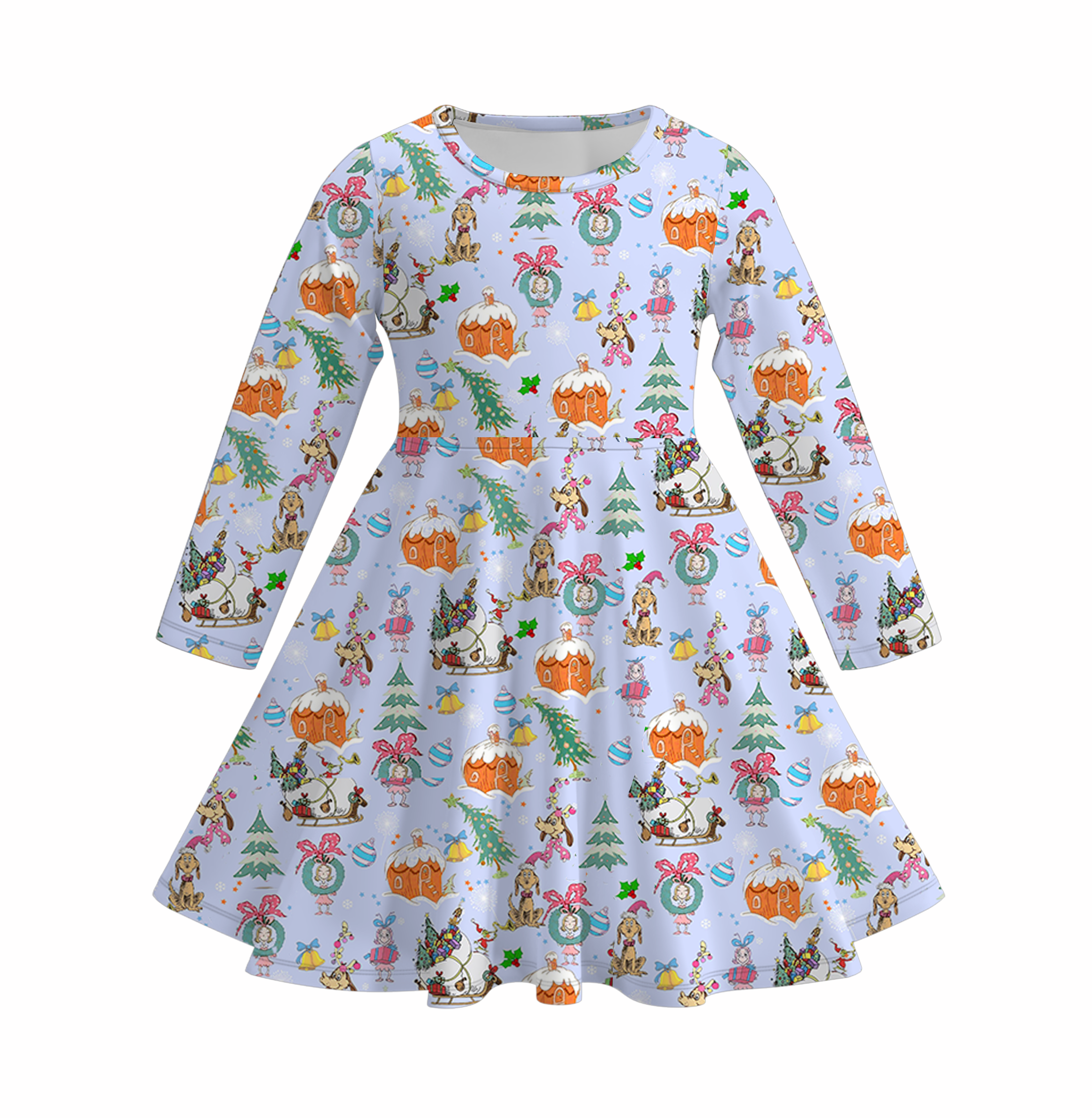 (Pre Order)Girls Christmas Cute Cartoon Print Dress