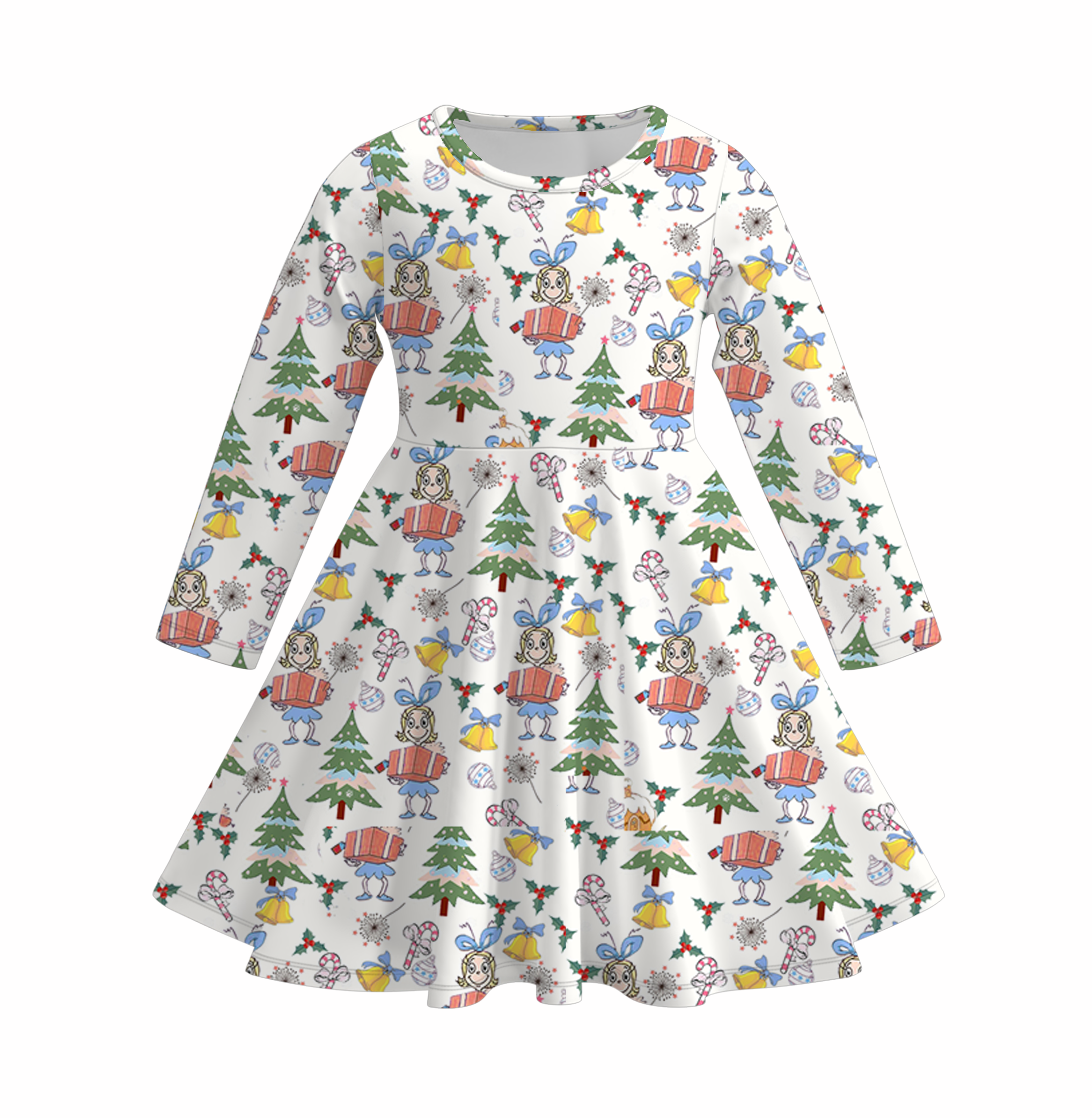 (Pre Order)Girls Christmas Cute Cartoon Print Dress
