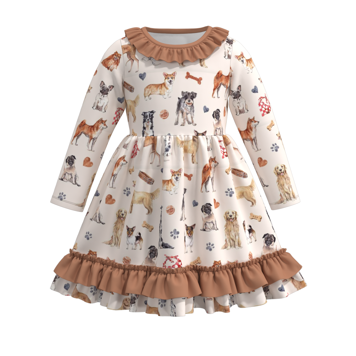 (Pre Order)Girls Fall Cute Animals Print Dress