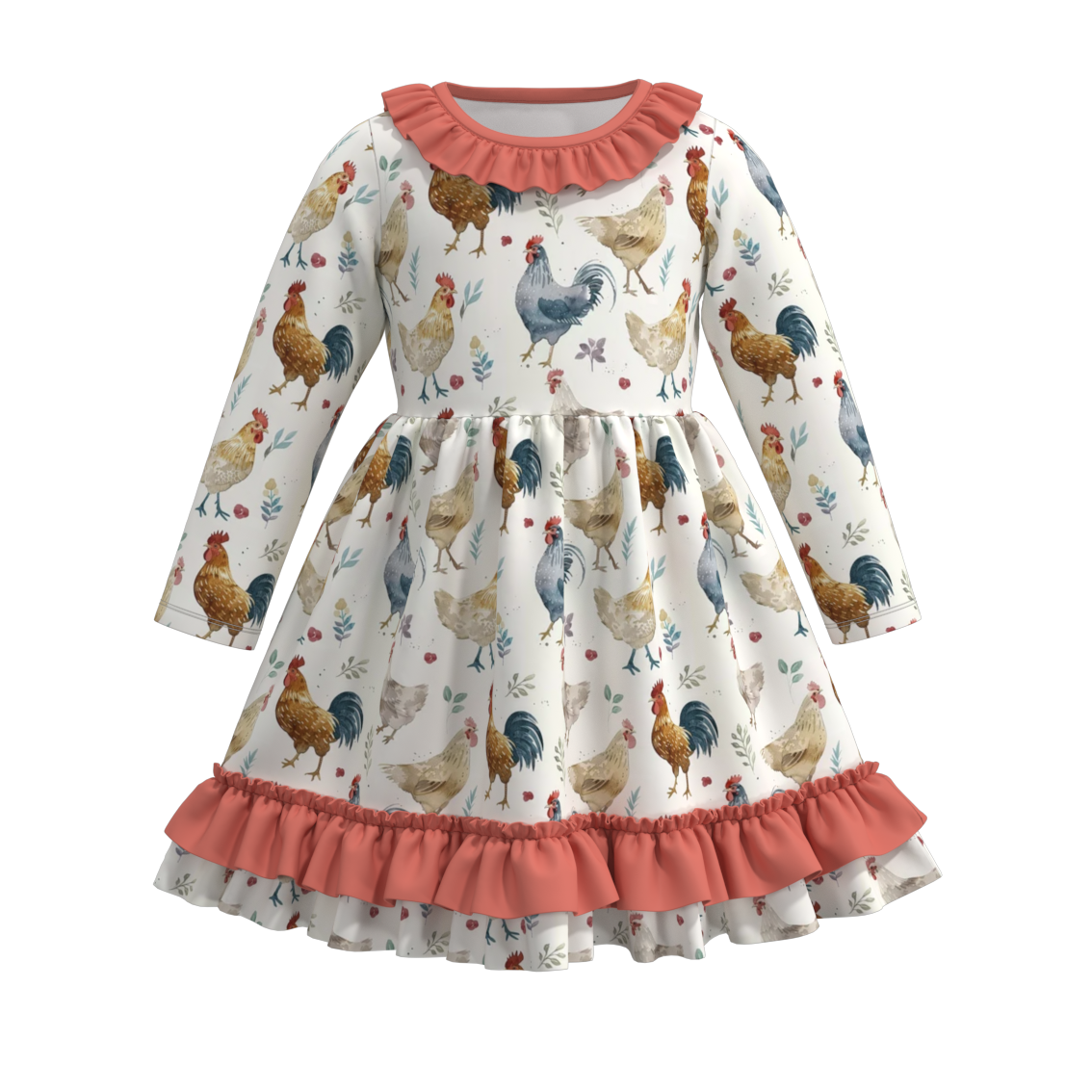 (Pre Order)Girls Fall Cute Animals Print Dress