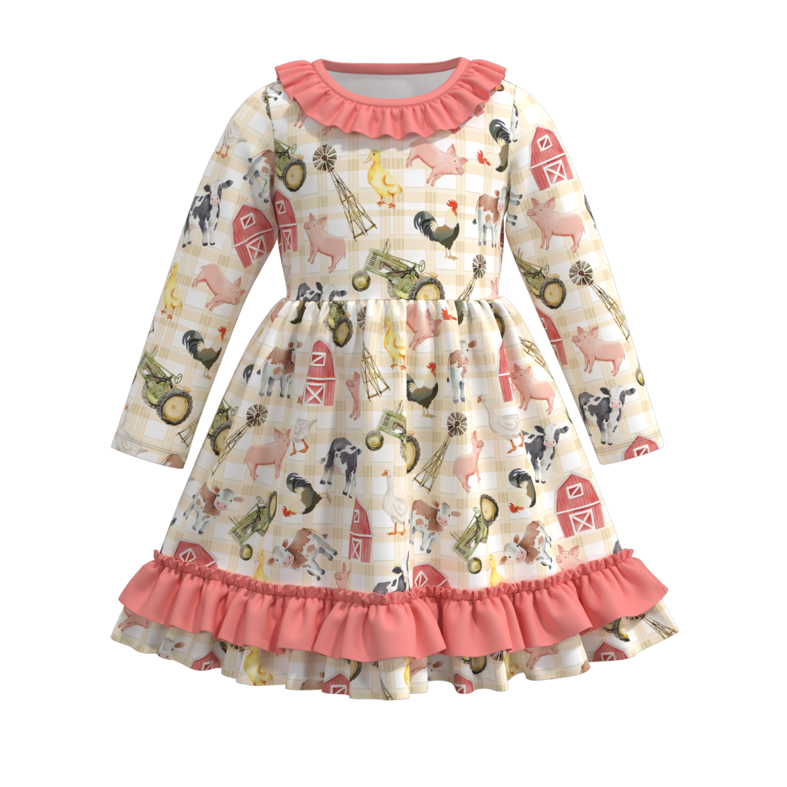(Pre Order)Girls Fall Cute Animals Print Dress