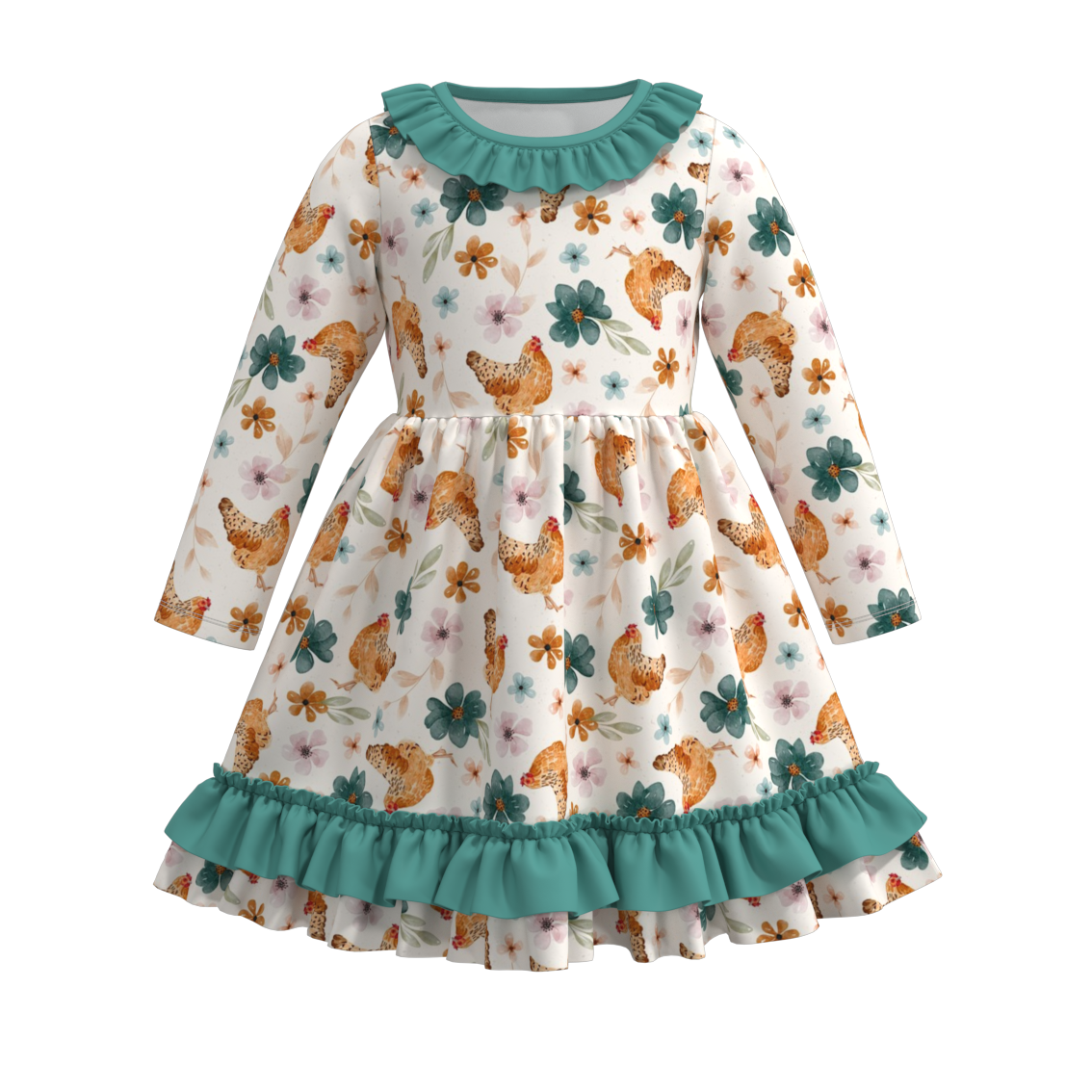 (Pre Order)Girls Fall Cute Animals Print Dress