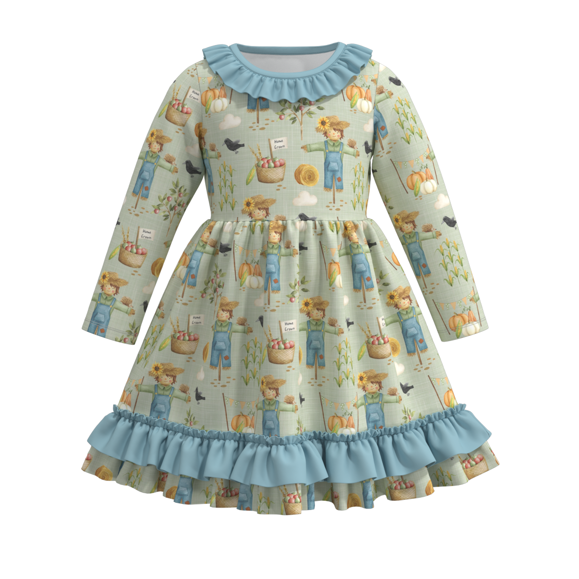 (Pre Order)Girls Fall Cute Animals Print Dress