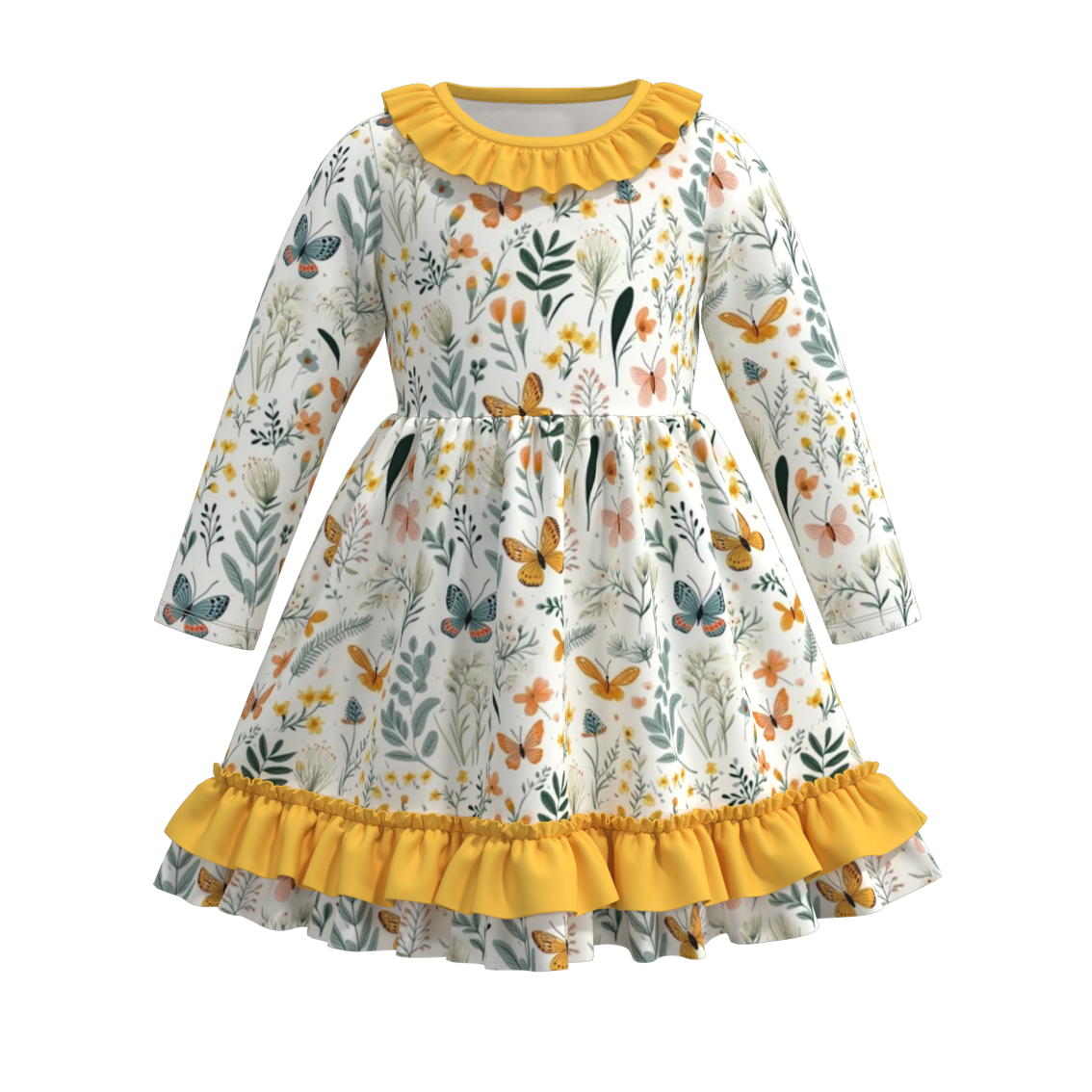 (Pre Order)Girls Fall Cute Animals Print Dress