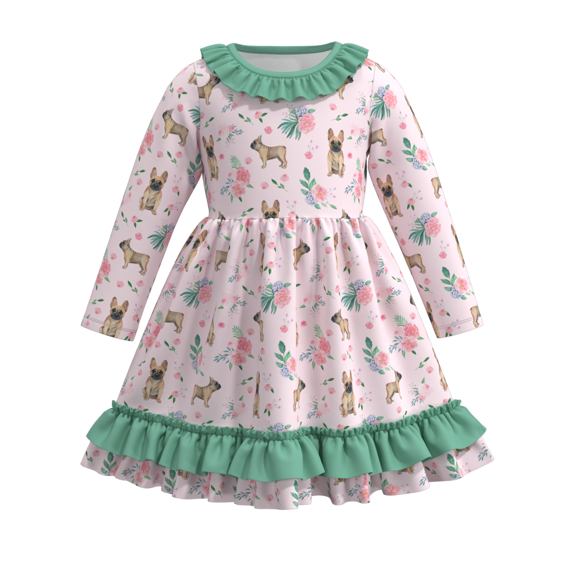(Pre Order)Girls Fall Cute Animals Print Dress