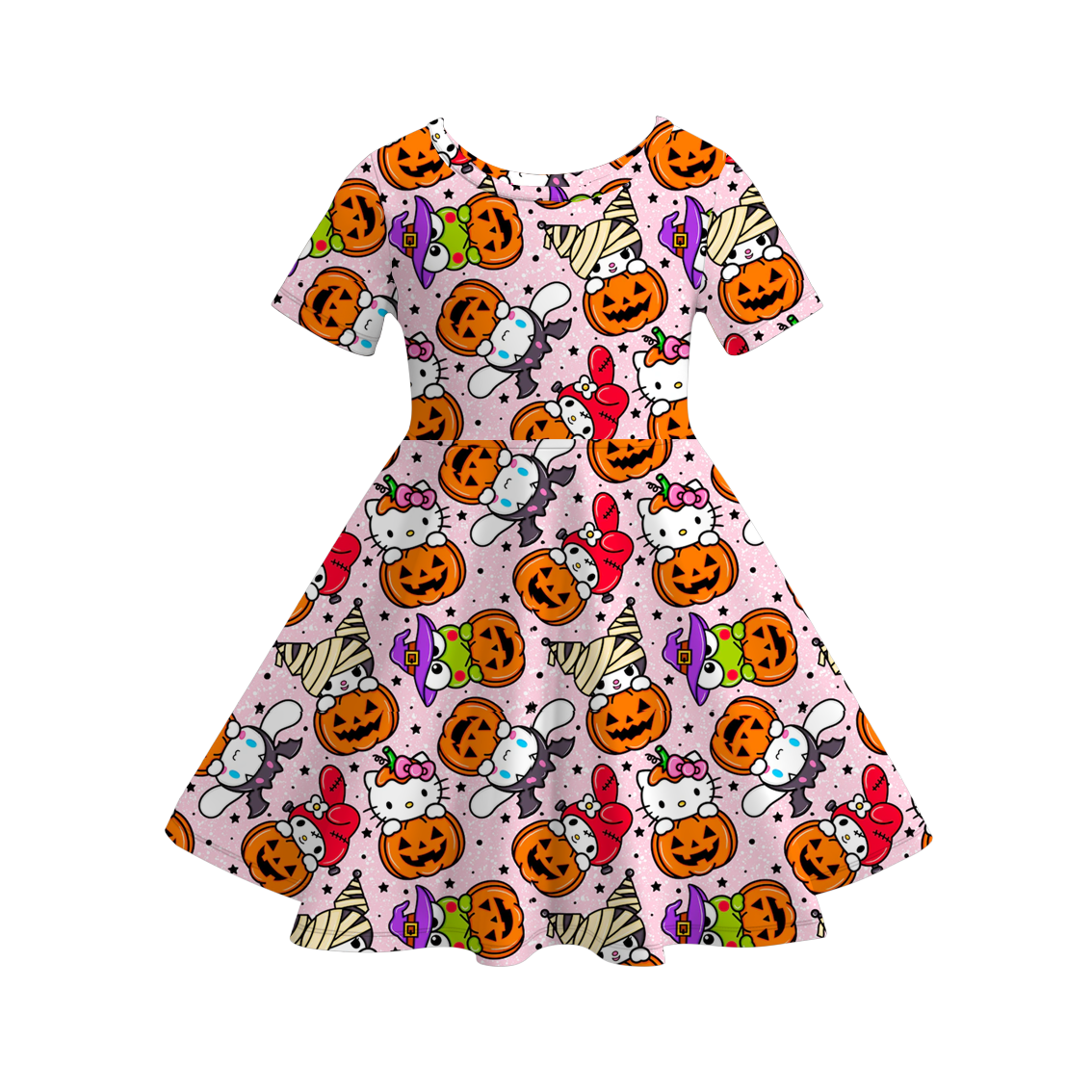 (Pre Order)Girls Halloween Cartoon Print Dress