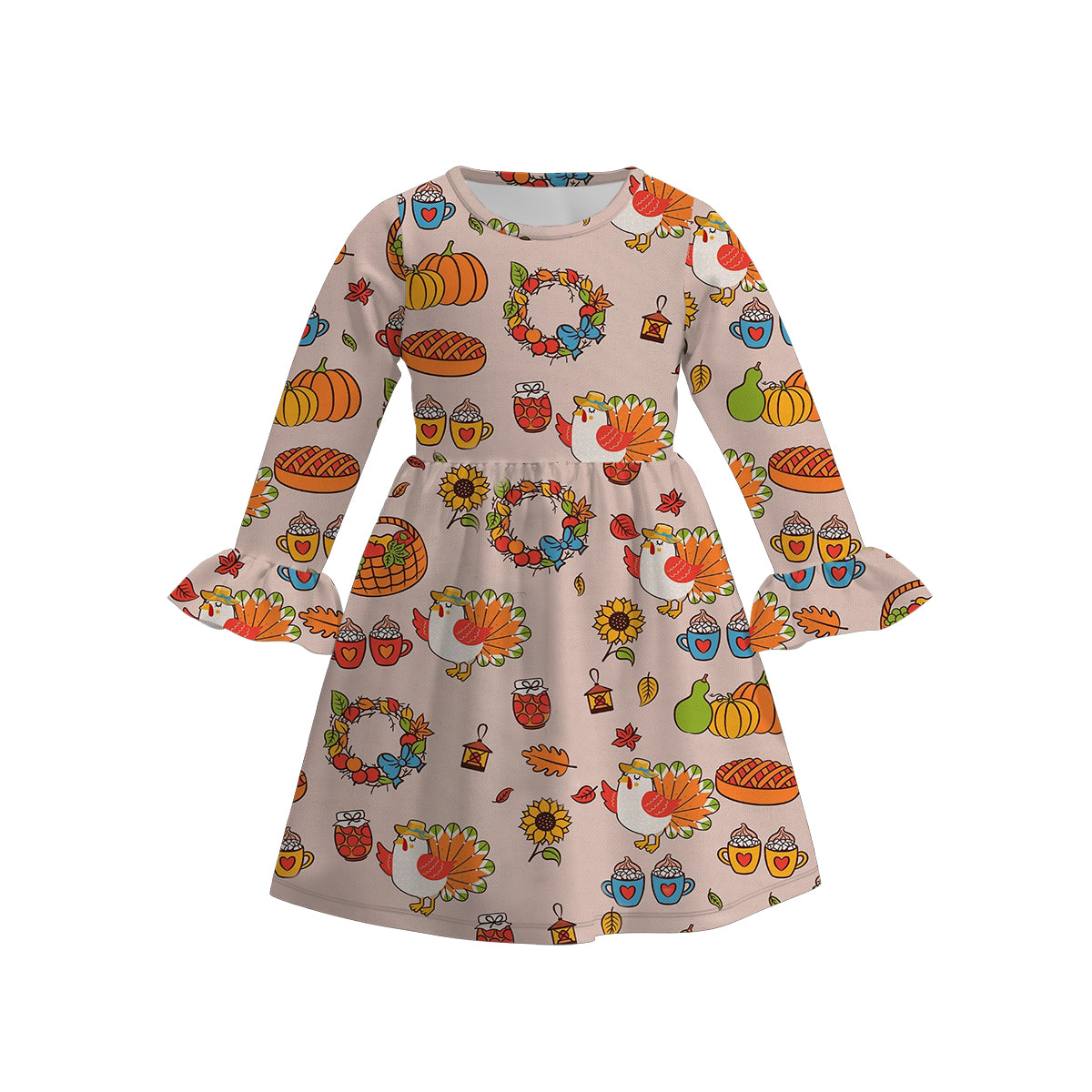 (Pre Order)Girls Thanksgiving Print Dress