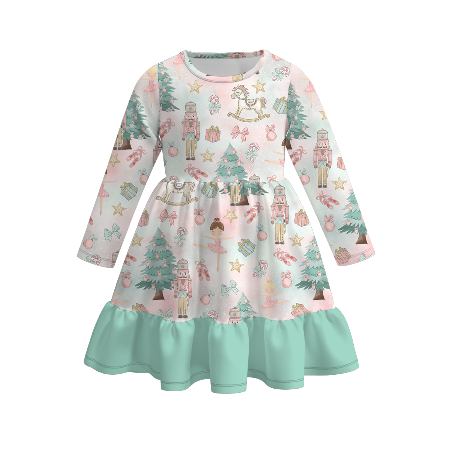 (Pre Order)Girls Christmas Nutcracker Print Dress