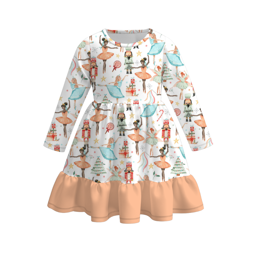 (Pre Order)Girls Christmas Nutcracker Print Dress