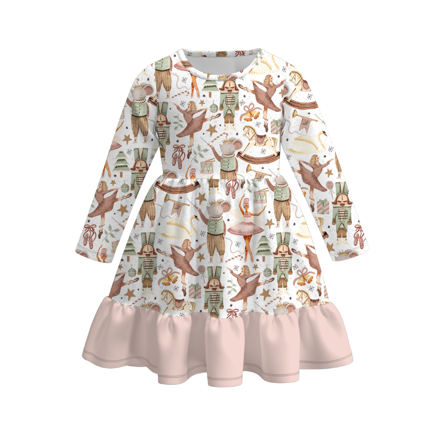 (Pre Order)Girls Christmas Nutcracker Print Dress